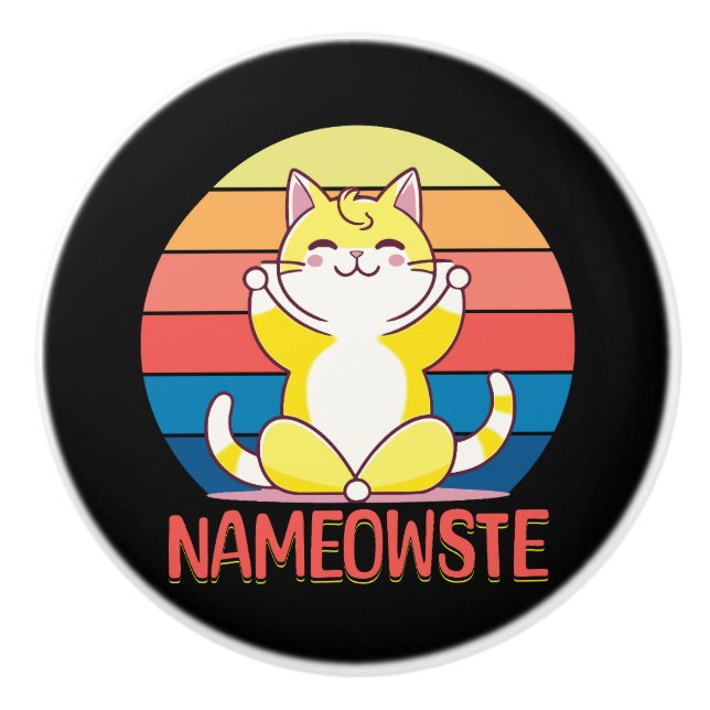 Yoga cat ceramic knob (Front)
