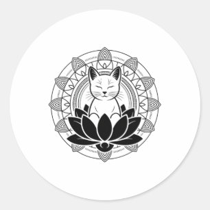Yoga Cat Lotus Flower Mindfulness Meditation Tee Classic Round Sticker