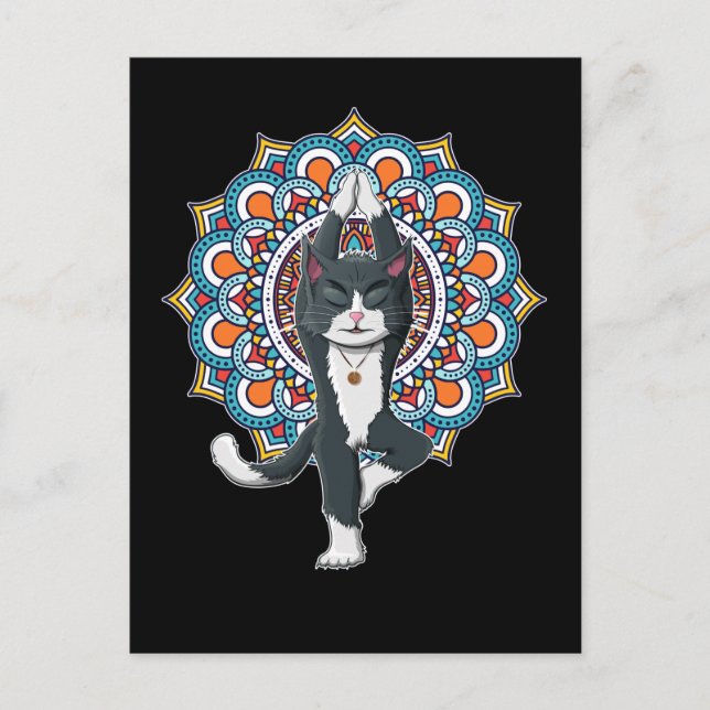 Yoga Cat Lover Mandala Chakra Relaxing Kitten Postcard (Front)