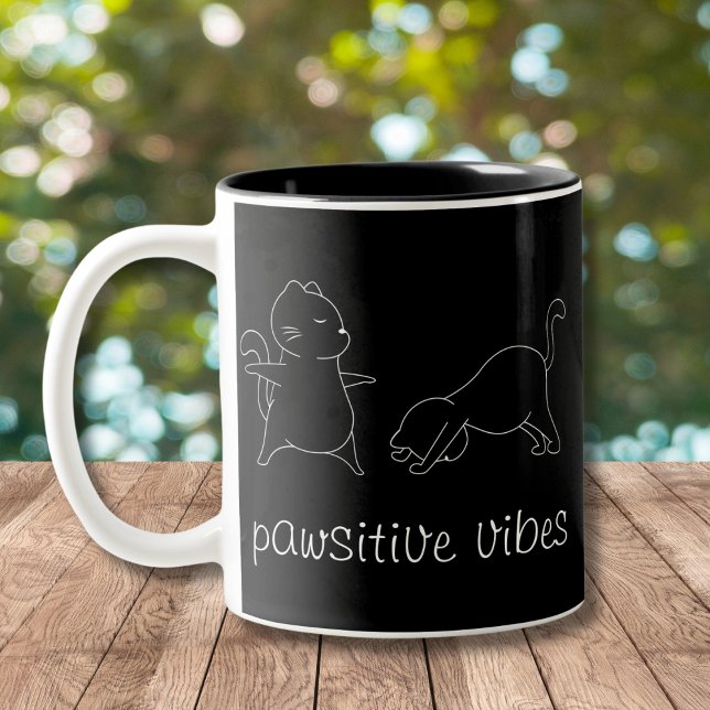 Yoga Cat Lover Pawsitive Vibes Two-Tone Coffee Mug (Creator Uploaded)