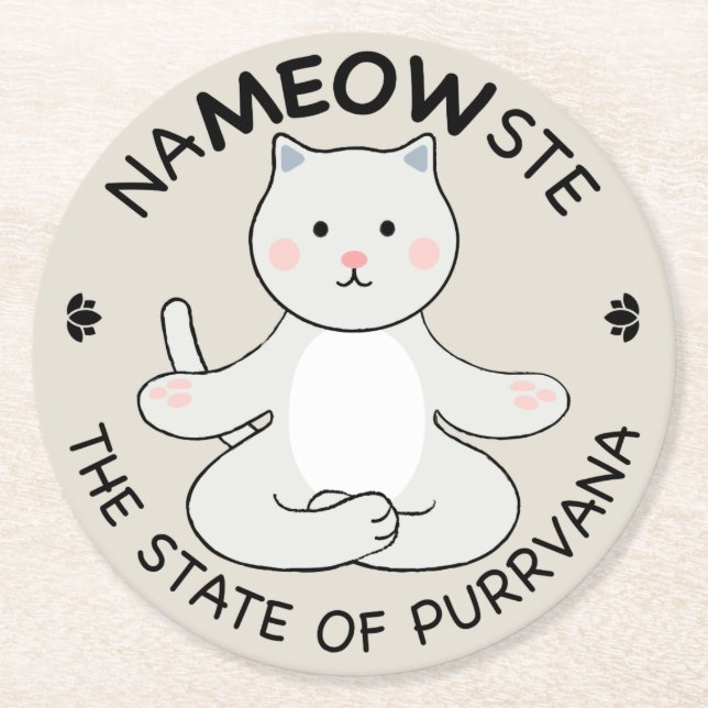Yoga Cat - Nameowste Round Paper Coaster (Front)