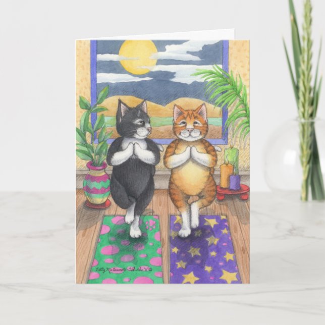 Yoga Cats Birthday Bud & Tony Notecard (Front)