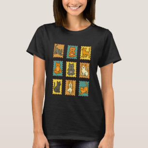 Yoga Cats Postage Stamp Practicing Mindfulness Med T-Shirt