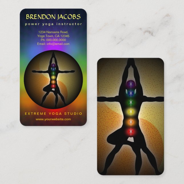 Yoga Chakras Manly Pose Instructor Teacher Business Card (Front/Back)