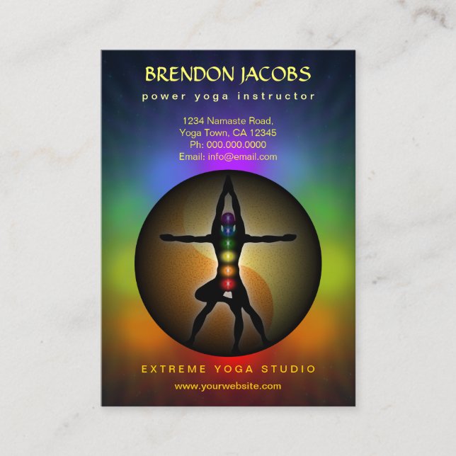 Yoga Chakras Yin Yang Pose Teacher Large Vertical Business Card (Front)