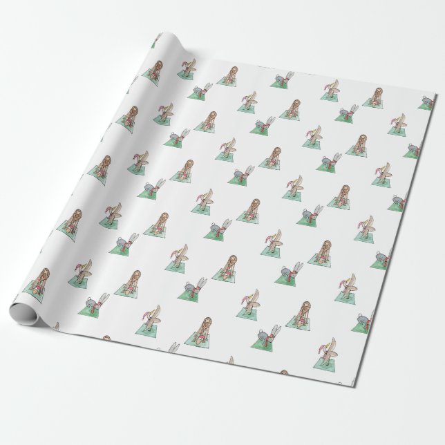Yoga Christmas Animals Wrapping Paper (Unrolled)