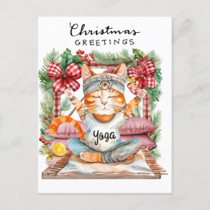 Yoga Christmas Santa Cat Posing Party  Holiday Postcard