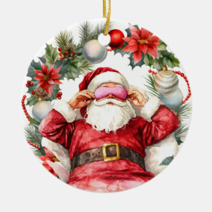 Yoga Christmas Santa Claus Ceramic Ornament