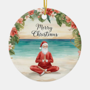 Yoga Christmas Santa Claus instructor Ceramic Ornament