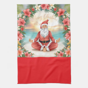 Yoga Christmas Santa Claus instructor Kitchen Towel