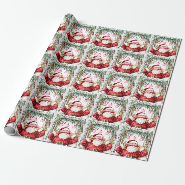 Yoga Christmas Santa Claus instructor  Wrapping Paper (Unrolled)