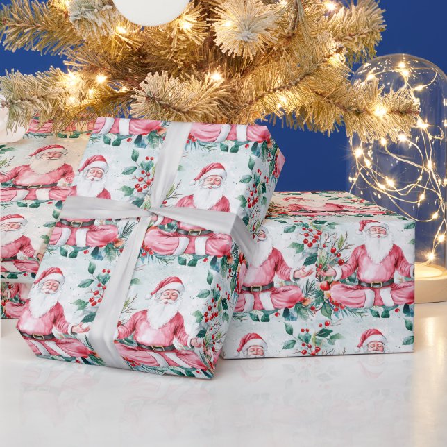 Yoga Christmas Santa Claus instructor  Wrapping Paper (Holidays)