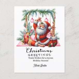Yoga Christmas Santa Claus Posing  Holiday Postcard