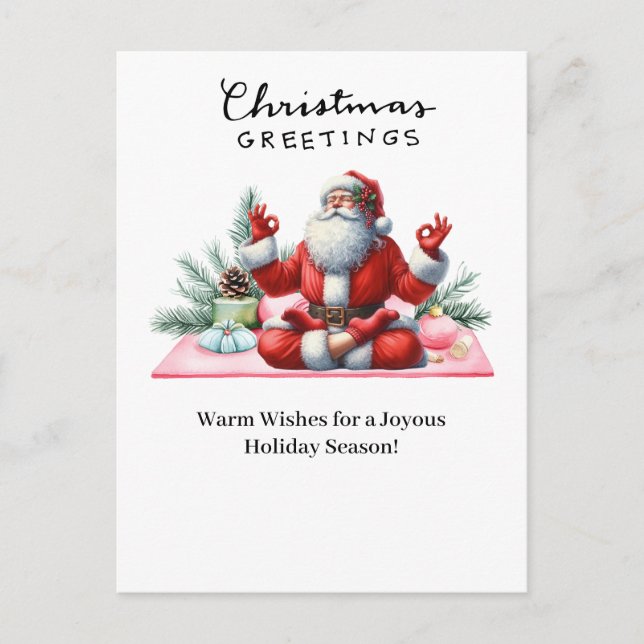 Yoga Christmas Santa Claus Posing  Holiday Postcard (Front)