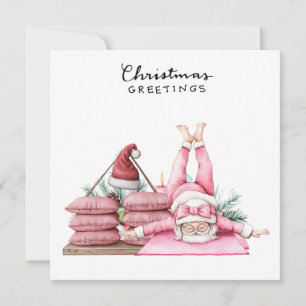 Yoga Christmas Santa Claus Posing Party Holiday Card