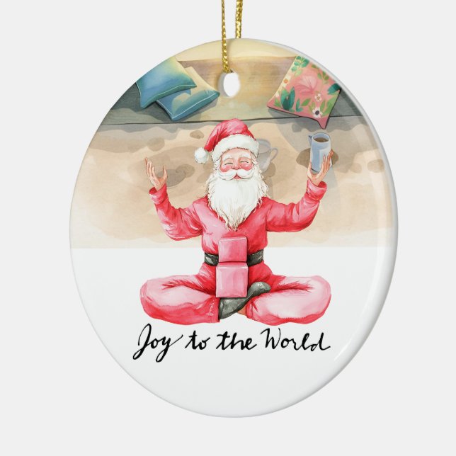 Yoga Christmas Santa Claus Posing yoga  Ceramic Ornament (Left)