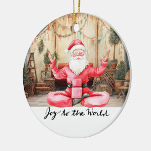 Yoga Christmas Santa Claus Posing yoga  Ceramic Ornament