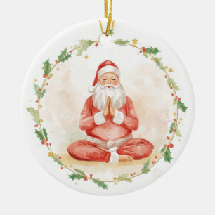 Yoga Christmas Santa Claus posing Yoga Holiday Ceramic Ornament