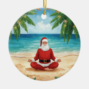 Yoga Christmas Santa Claus posing Yoga Holiday Ceramic Ornament