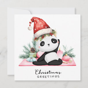 Yoga Christmas Santa Panda Posing Party invitation