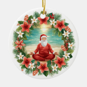 Yoga Christmas with Santa Claus Ceramic Ornament