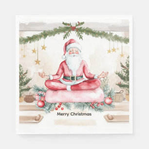 Yoga Christmas with Santa Claus in yoga class Larg Napkin