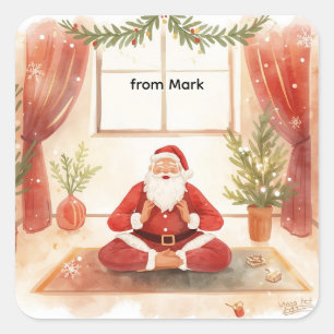Yoga Christmas with Santa Claus in yoga class Larg Square Sticker