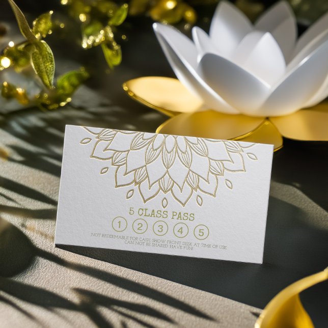 Yoga Class Pass White Gold Embossed Mandala Floral Loyalty Card (Creator Uploaded)