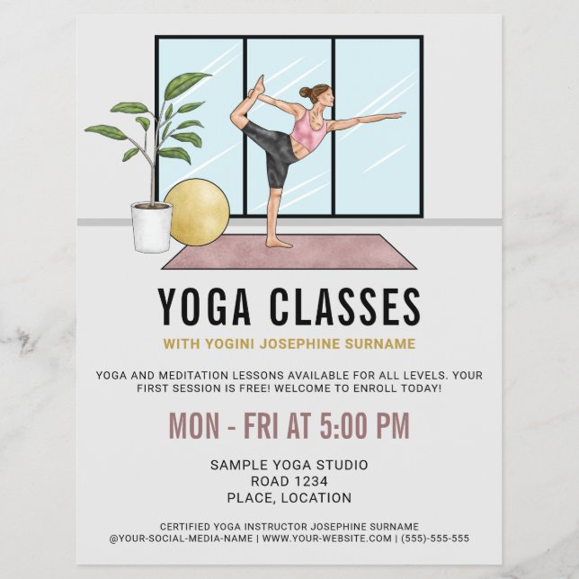 Yoga Classes Dancer Pose Yoga Instructor Lessons Flyer (Front)