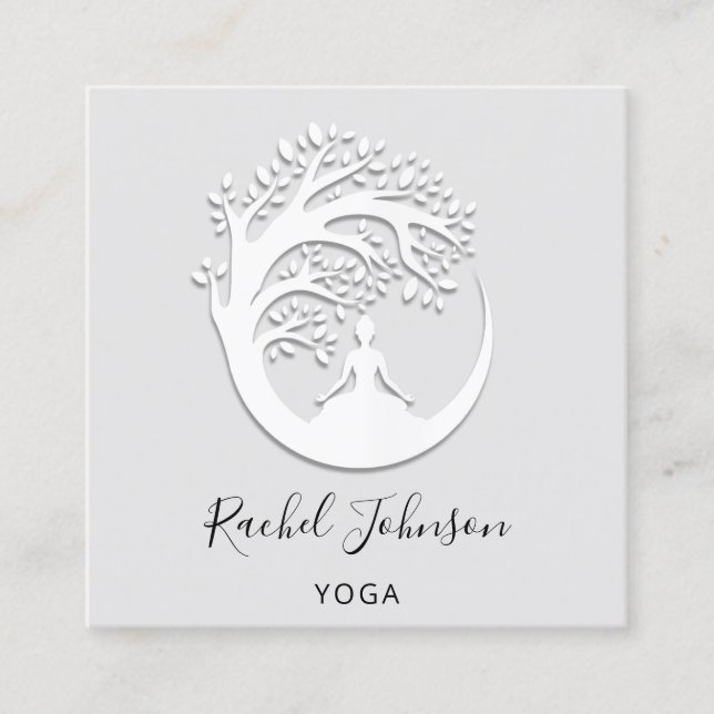 Yoga Classes School Logo Instructor QR Heal Pastel Square Business Card (Front)