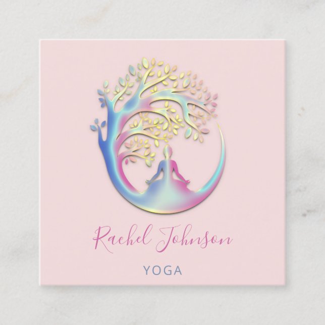 Yoga Classes School Logo Instructor QR Healing  Square Business Card (Front)