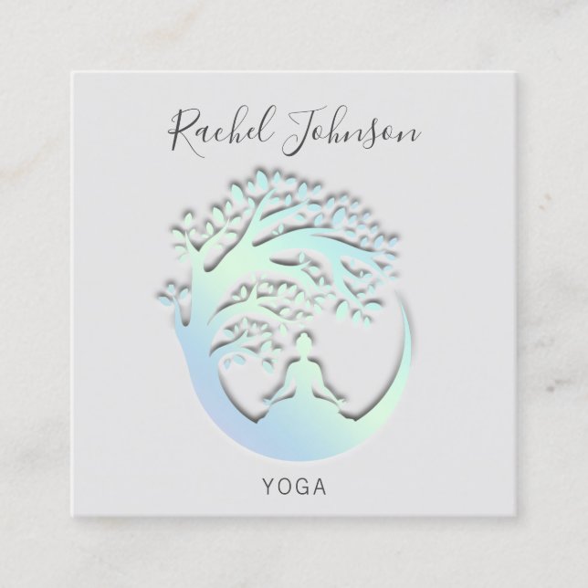 Yoga Classes School Private Instructor Logo Grey  Square Business Card (Front)