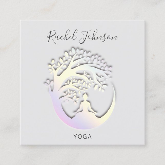 Yoga Classes School Private Instructor Logo QRCode Square Business Card (Front)