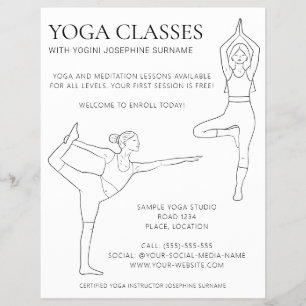 Yoga Classes Simple Black Line Art Minimal Modern Flyer
