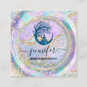 Yoga Couch Therapist Logo QR Code Holograph Blue Square Business Card