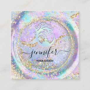Yoga Couch Therapist Logo QR Code Holograph Gold  Square Business Card