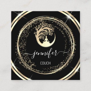 Yoga Couch Therapist Mindfullness QR CODE Black Square Business Card