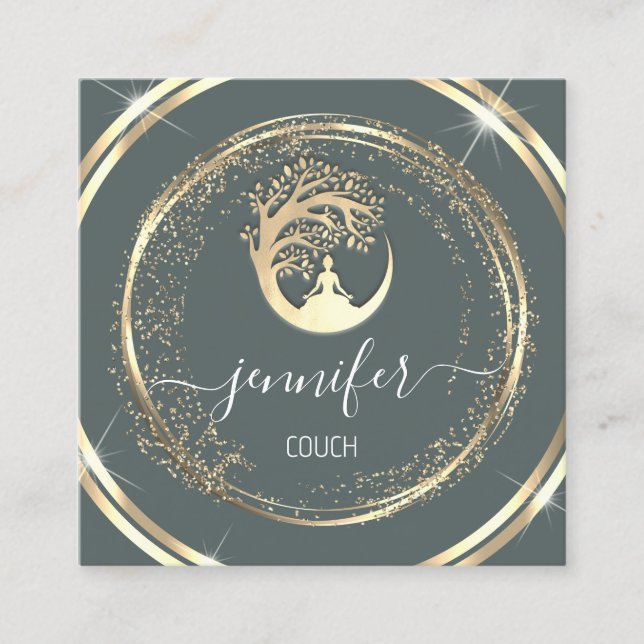 Yoga Couch Therapist Mindfullness QR CODE Smoky  Square Business Card (Front)