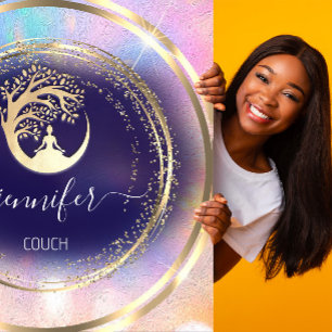 Yoga Couch Therapist Mindfulness QRCODE Gold Blue  Square Business Card