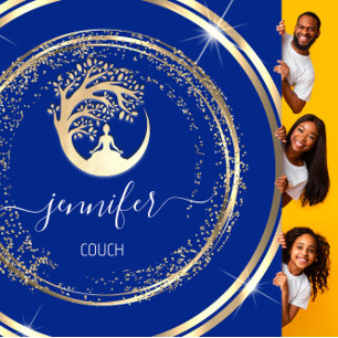 Yoga Couch Therapist Mindfulness QRCode Gold Blue  Square Business Card