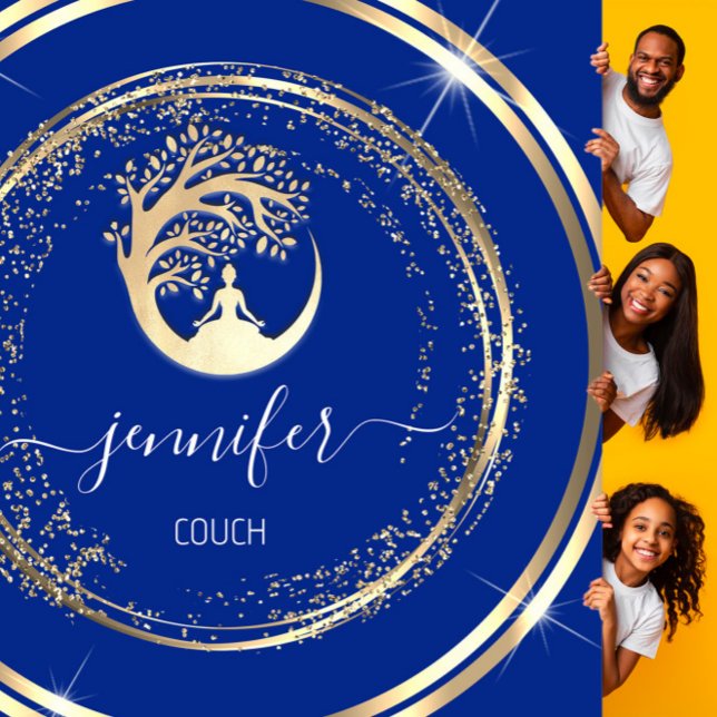 Yoga Couch Therapist Mindfulness QRCode Gold Blue  Square Business Card (Creator Uploaded)