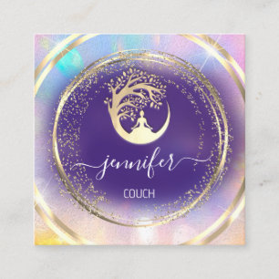 Yoga Couch Therapist Mindfulness QRCODE GoldPurple Square Business Card