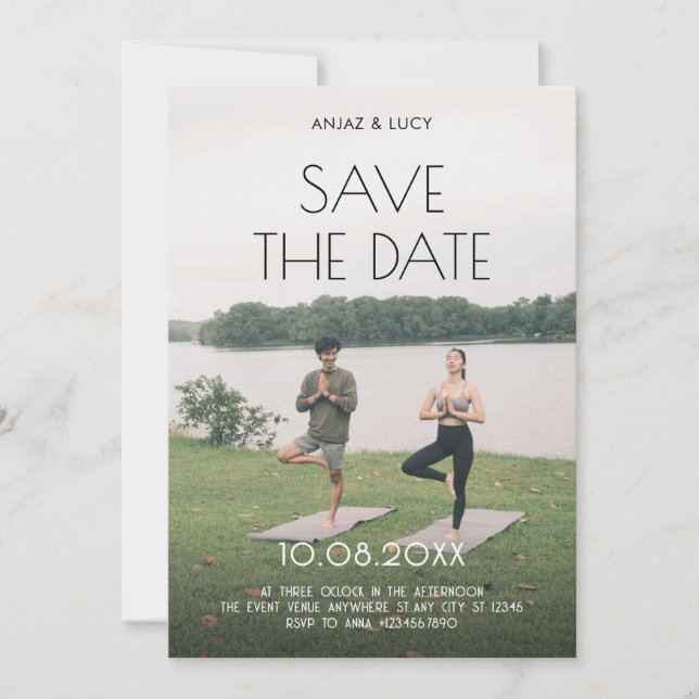 Yoga couple photo wedding save the date (Front)