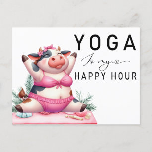 Yoga Cow  is my happy hour Woman posing yoga  Postcard