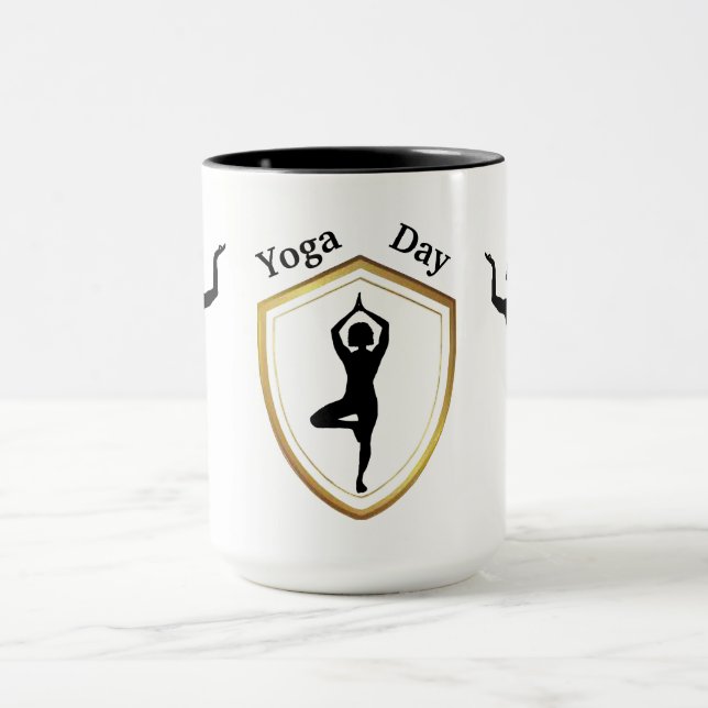 Yoga Day Black Silhouettes Mug (Center)