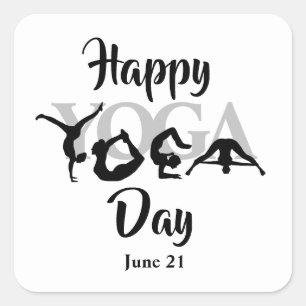 Yoga Day Square Silhouette Stickers or Name Tags 
