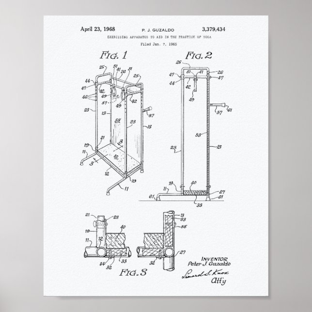 Yoga Exercising 1968 Patent Art White Paper Poster (Front)