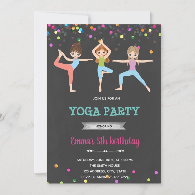 Yoga fille invitation anniversaire (Devant)