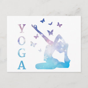 Yoga flowers and butterflies illustration postcard