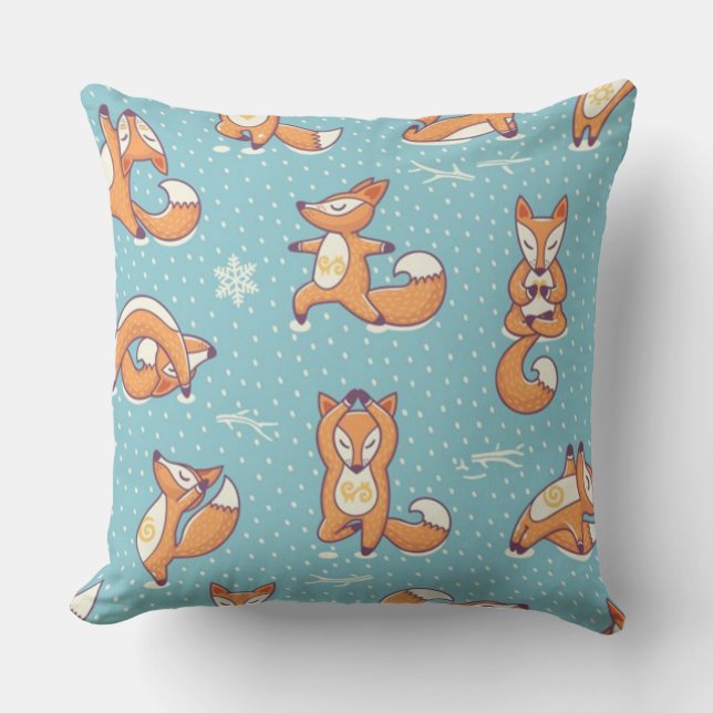 Yoga Fox Throw Pillow (Front)